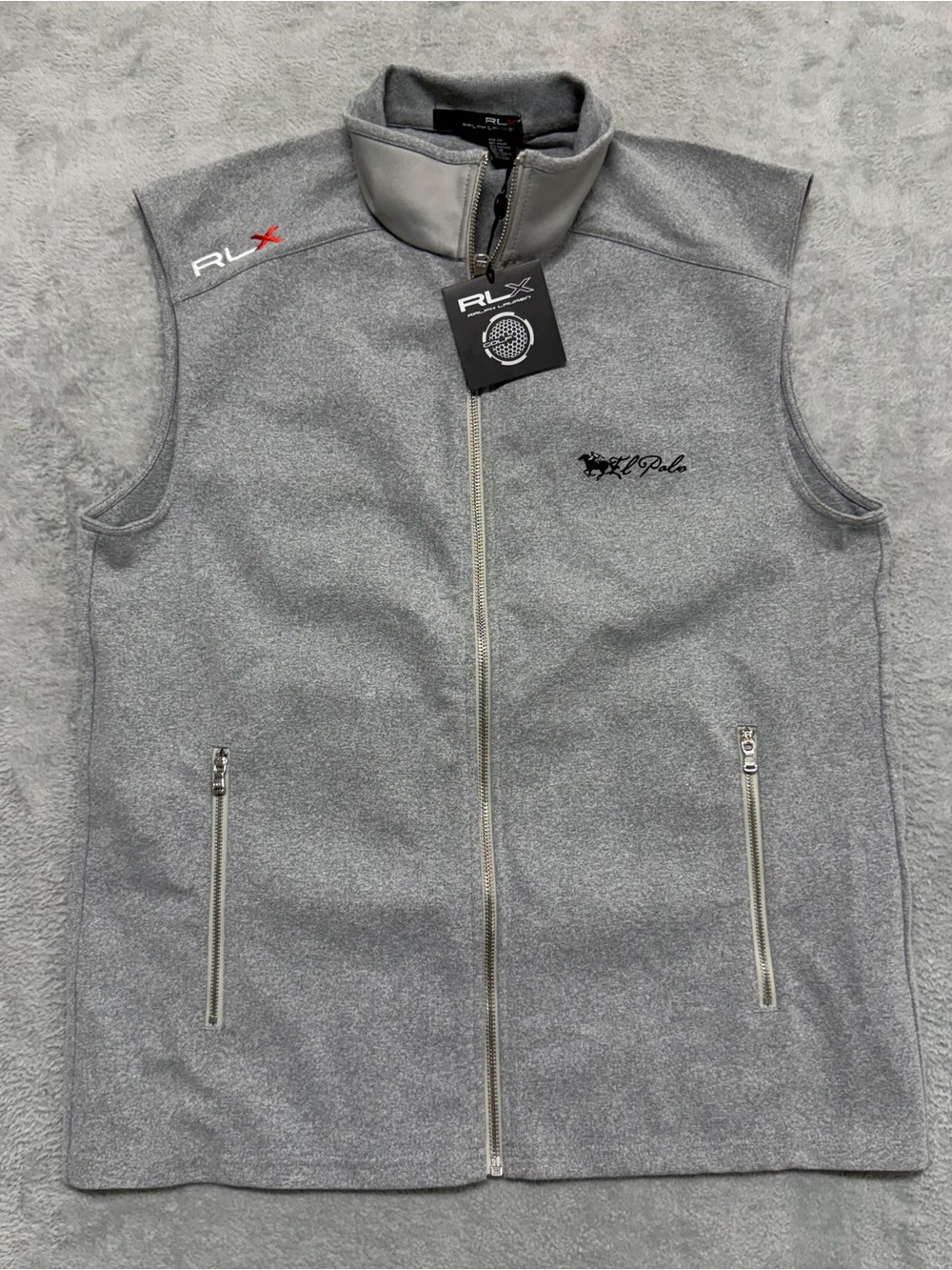 NEW RLX Ralph Lauren Golf Vest Gray Full Zip El Polo Logo Performance Mens M